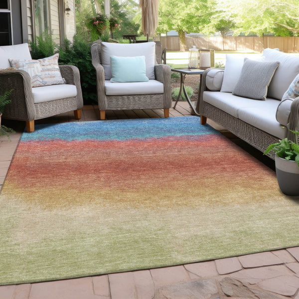 HomeRoots 5' Coral and Blue Ombre Indoor Outdoor Area Rug - Stylish, Durable, Machine Washable for Easy Care 8' X 10' 629013