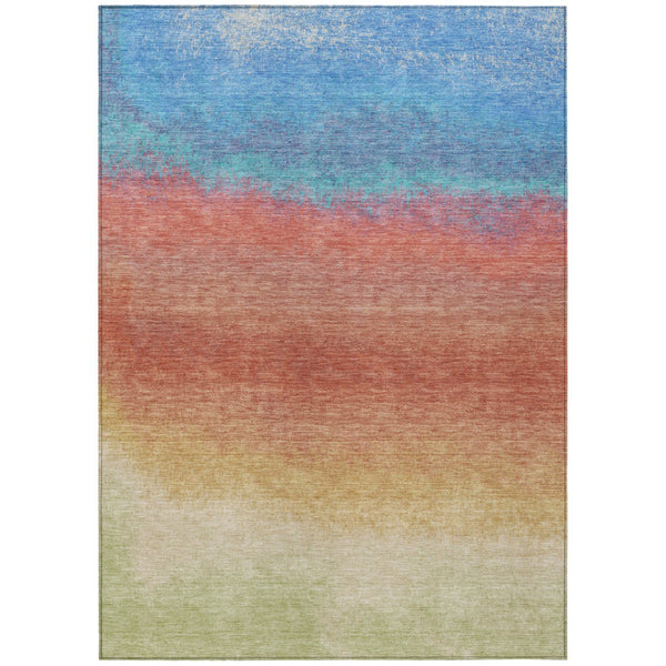 HomeRoots 5' Coral and Blue Ombre Indoor Outdoor Area Rug - Stylish, Durable, Machine Washable for Easy Care 8' X 10' 629013