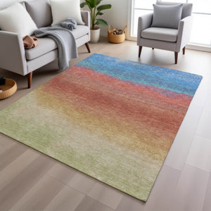 HomeRoots 5' Coral and Blue Ombre Indoor Outdoor Area Rug - Stylish, Durable, Machine Washable for Easy Care 8' X 10' 629013