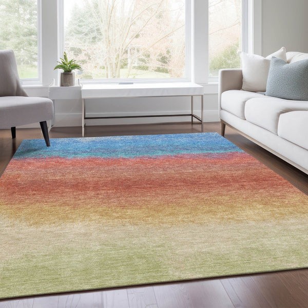 HomeRoots 5' Coral and Blue Ombre Indoor Outdoor Area Rug - Stylish, Durable, Machine Washable for Easy Care 8' X 10' 629013