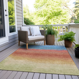 HomeRoots 5' Coral and Blue Ombre Indoor Outdoor Area Rug - Stylish, Durable, Machine Washable for Easy Care 8' X 10' 629013