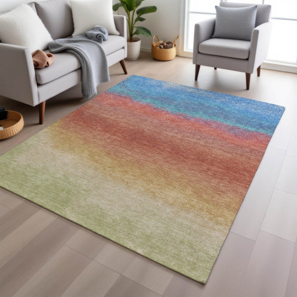 HomeRoots 5' Coral and Blue Ombre Indoor Outdoor Area Rug - Stylish, Durable, Machine Washable for Easy Care 9' X 12' 629014