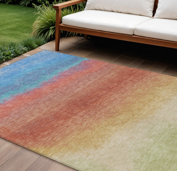 HomeRoots 5' Coral and Blue Ombre Indoor Outdoor Area Rug - Stylish, Durable, Machine Washable for Easy Care 10' X 14' 629015