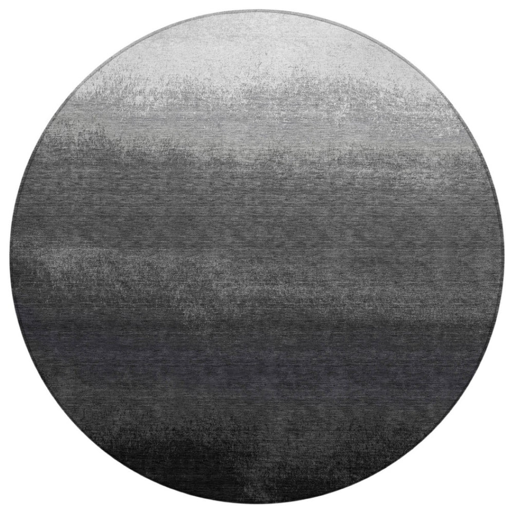 HomeRoots 5' Gray and Silver Ombre Area Rug - Modern, Washable, Stain-Resistant Design for Indoor & Outdoor Use 8' Round 629024