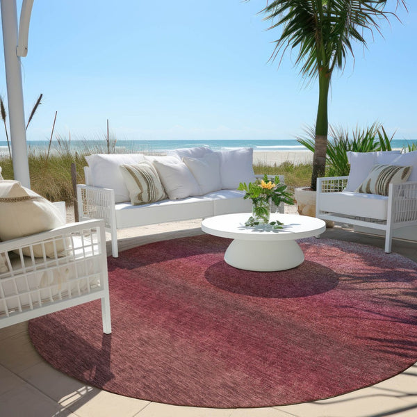 HomeRoots 5' Red and Blush Ombre Indoor Outdoor Area Rug - Stylish, Durable, Washable Design for Any Space 8' Round 629036