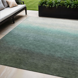 HomeRoots 5' Modern Ombre Area Rug in Pale Aqua & Gray - Durable, Washable Design for Indoor & Outdoor Use 5' X 8' 629041