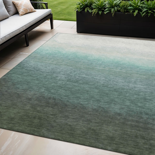 HomeRoots 5' Modern Ombre Area Rug in Pale Aqua & Gray - Durable, Washable Design for Indoor & Outdoor Use 5' X 8' 629041