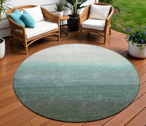 HomeRoots 5' Modern Ombre Area Rug in Pale Aqua & Gray - Durable, Washable Design for Indoor & Outdoor Use 8' Round 629042