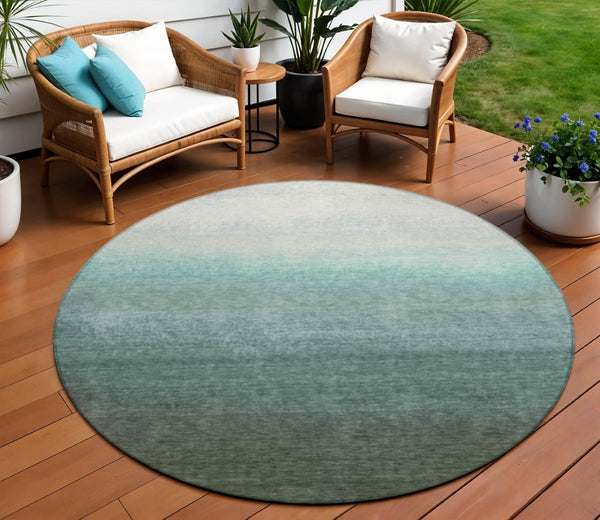 HomeRoots 5' Modern Ombre Area Rug in Pale Aqua & Gray - Durable, Washable Design for Indoor & Outdoor Use 8' Round 629042