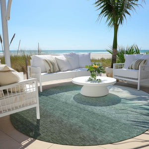 HomeRoots 5' Modern Ombre Area Rug in Pale Aqua & Gray - Durable, Washable Design for Indoor & Outdoor Use 8' Round 629042