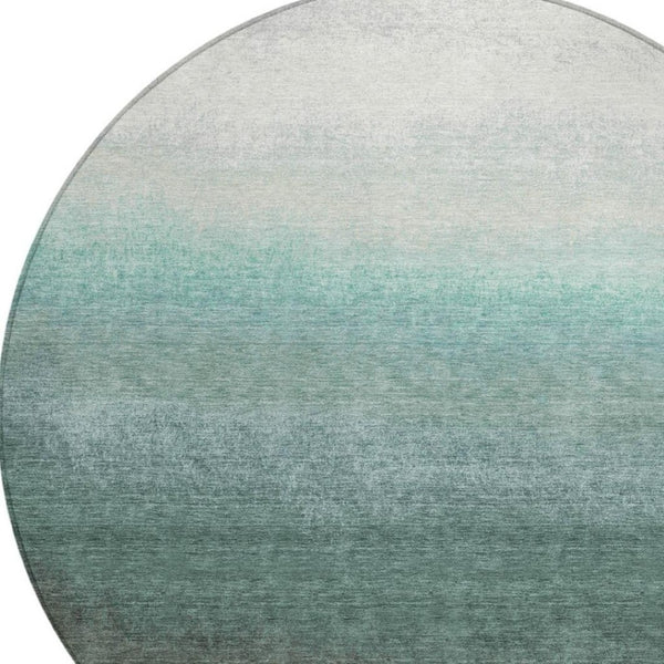 HomeRoots 5' Modern Ombre Area Rug in Pale Aqua & Gray - Durable, Washable Design for Indoor & Outdoor Use 8' Round 629042