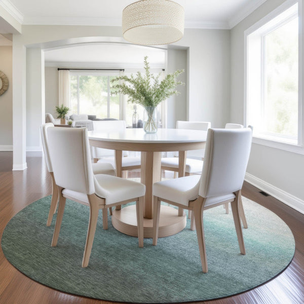 HomeRoots 5' Modern Ombre Area Rug in Pale Aqua & Gray - Durable, Washable Design for Indoor & Outdoor Use 8' Round 629042