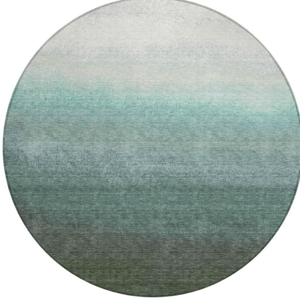 HomeRoots 5' Modern Ombre Area Rug in Pale Aqua & Gray - Durable, Washable Design for Indoor & Outdoor Use 8' Round 629042