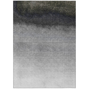 HomeRoots 5' Silver and Black Ombre Area Rug - Stylish, Washable, Durable Design for Indoor and Outdoor Use 5' X 8' 629047