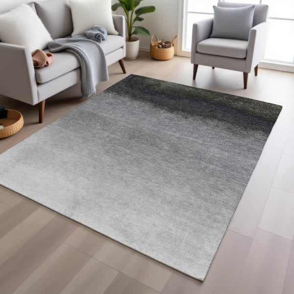 HomeRoots 5' Silver and Black Ombre Area Rug - Stylish, Washable, Durable Design for Indoor and Outdoor Use 5' X 8' 629047