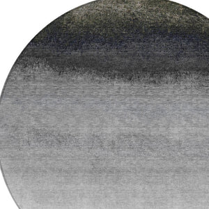HomeRoots 5' Silver and Black Ombre Area Rug - Stylish, Washable, Durable Design for Indoor and Outdoor Use 8' Round 629048