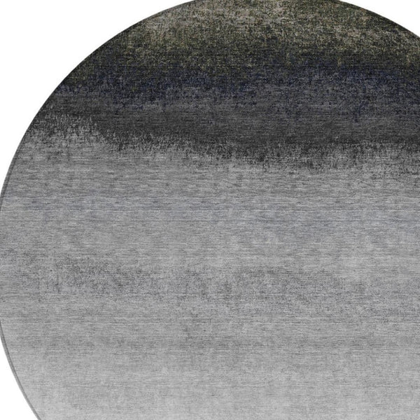 HomeRoots 5' Silver and Black Ombre Area Rug - Stylish, Washable, Durable Design for Indoor and Outdoor Use 8' Round 629048