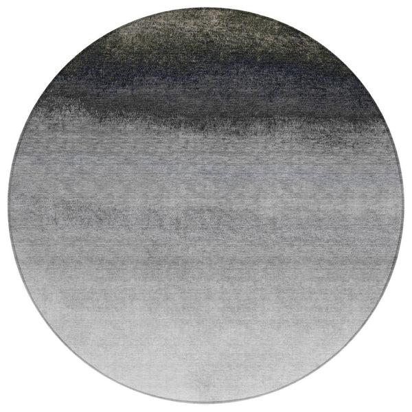 HomeRoots 5' Silver and Black Ombre Area Rug - Stylish, Washable, Durable Design for Indoor and Outdoor Use 8' Round 629048