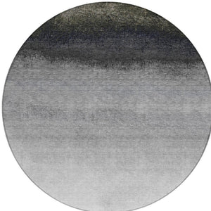 HomeRoots 5' Silver and Black Ombre Area Rug - Stylish, Washable, Durable Design for Indoor and Outdoor Use 8' Round 629048