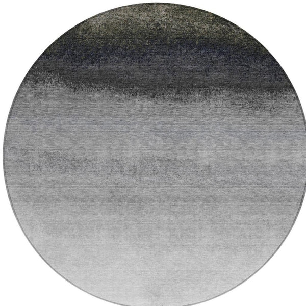 HomeRoots 5' Silver and Black Ombre Area Rug - Stylish, Washable, Durable Design for Indoor and Outdoor Use 8' Round 629048