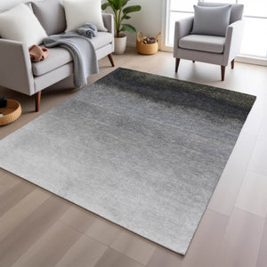 HomeRoots 5' Silver and Black Ombre Area Rug - Stylish, Washable, Durable Design for Indoor and Outdoor Use 8' X 10' 629049