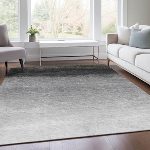 HomeRoots 5' Silver and Black Ombre Area Rug - Stylish, Washable, Durable Design for Indoor and Outdoor Use 9' X 12' 629050