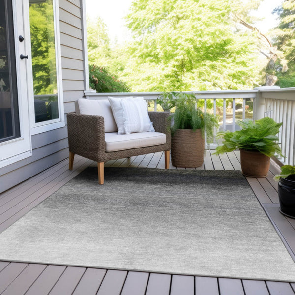 HomeRoots 5' Silver and Black Ombre Area Rug - Stylish, Washable, Durable Design for Indoor and Outdoor Use 9' X 12' 629050