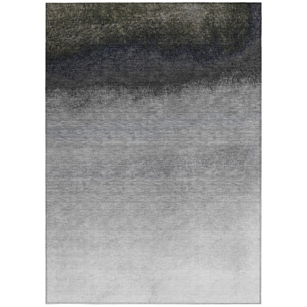 HomeRoots 5' Silver and Black Ombre Area Rug - Stylish, Washable, Durable Design for Indoor and Outdoor Use 10' X 14' 629051