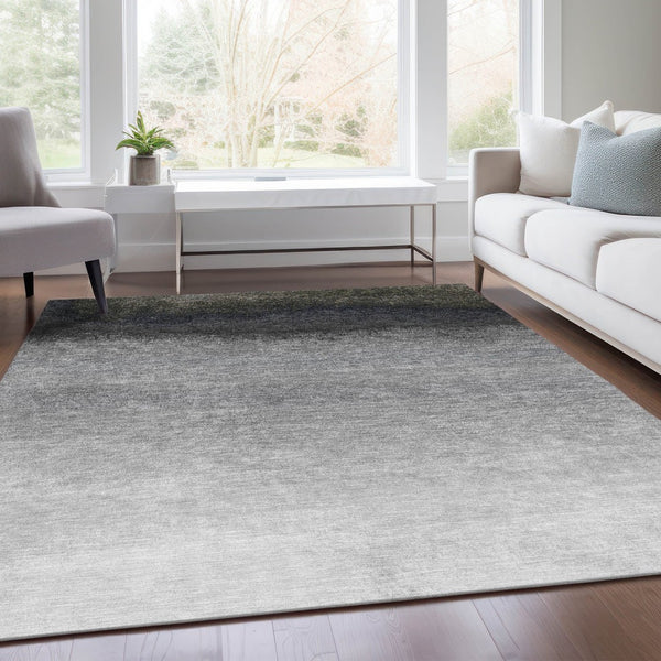HomeRoots 5' Silver and Black Ombre Area Rug - Stylish, Washable, Durable Design for Indoor and Outdoor Use 10' X 14' 629051