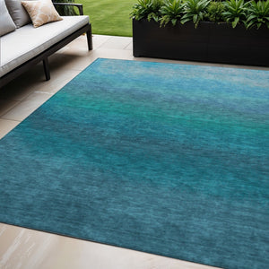 HomeRoots 5' Teal Blue Ombre Area Rug – Stylish, Washable Design for Indoor & Outdoor Spaces, Durable & Soft 5' X 8' 629053