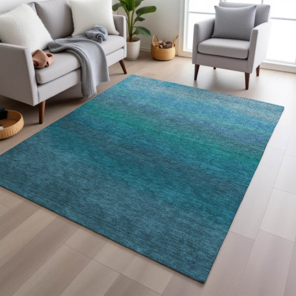 HomeRoots 5' Teal Blue Ombre Area Rug – Stylish, Washable Design for Indoor & Outdoor Spaces, Durable & Soft 5' X 8' 629053