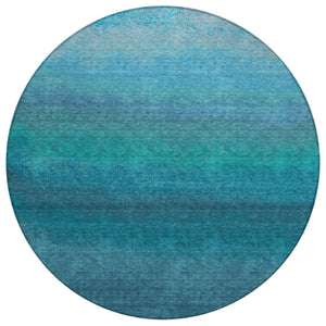 HomeRoots 5' Teal Blue Ombre Area Rug – Stylish, Washable Design for Indoor & Outdoor Spaces, Durable & Soft 8' Round 629054