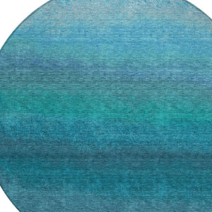 HomeRoots 5' Teal Blue Ombre Area Rug – Stylish, Washable Design for Indoor & Outdoor Spaces, Durable & Soft 8' Round 629054