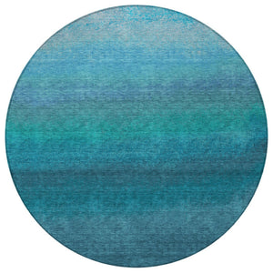 HomeRoots 5' Teal Blue Ombre Area Rug – Stylish, Washable Design for Indoor & Outdoor Spaces, Durable & Soft 8' Round 629054
