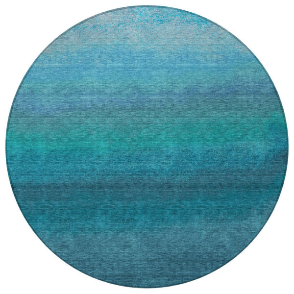 HomeRoots 5' Teal Blue Ombre Area Rug – Stylish, Washable Design for Indoor & Outdoor Spaces, Durable & Soft 8' Round 629054