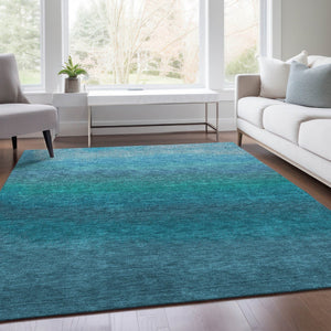 HomeRoots 5' Teal Blue Ombre Area Rug – Stylish, Washable Design for Indoor & Outdoor Spaces, Durable & Soft 8' X 10' 629055