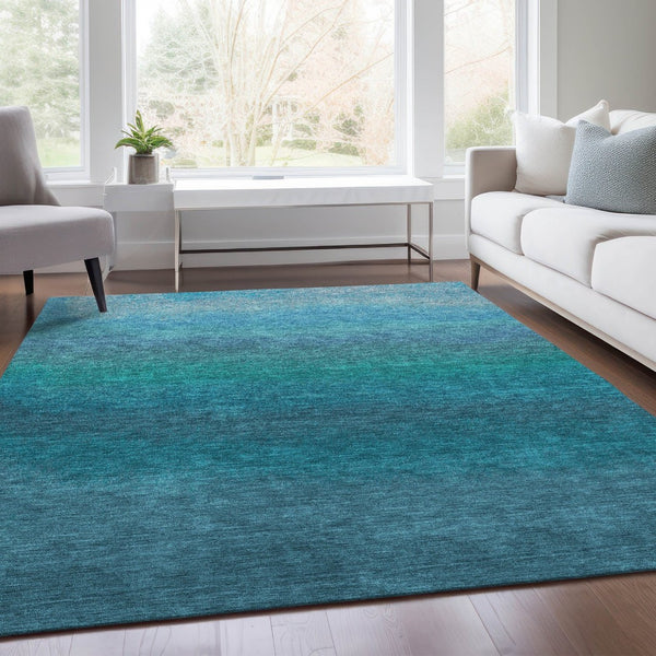 HomeRoots 5' Teal Blue Ombre Area Rug – Stylish, Washable Design for Indoor & Outdoor Spaces, Durable & Soft 8' X 10' 629055