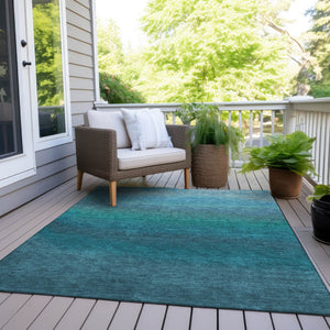 HomeRoots 5' Teal Blue Ombre Area Rug – Stylish, Washable Design for Indoor & Outdoor Spaces, Durable & Soft 9' X 12' 629056