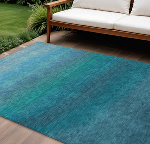 HomeRoots 5' Teal Blue Ombre Area Rug – Stylish, Washable Design for Indoor & Outdoor Spaces, Durable & Soft 10' X 14' 629057
