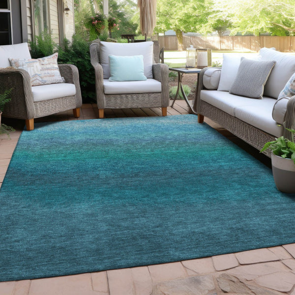 HomeRoots 5' Teal Blue Ombre Area Rug – Stylish, Washable Design for Indoor & Outdoor Spaces, Durable & Soft 10' X 14' 629057