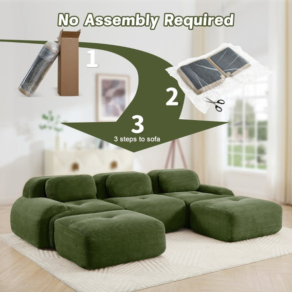 English Elm U-shaped Modular Sectional Corduroy Sofa with Wide Armrests for Living Room Comfort Olive Green W714S01259