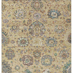 HomeRoots 5' Luxurious Gold Beige and Pale Aqua Floral Area Rug – Durable, Washable for Indoor and Outdoor Use 5' X 8' 629071