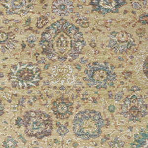 HomeRoots 5' Luxurious Gold Beige and Pale Aqua Floral Area Rug – Durable, Washable for Indoor and Outdoor Use 5' X 8' 629071