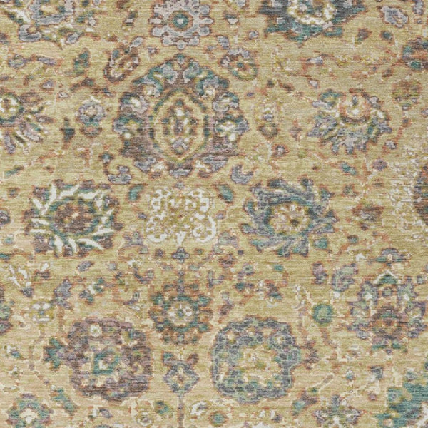 HomeRoots 5' Luxurious Gold Beige and Pale Aqua Floral Area Rug – Durable, Washable for Indoor and Outdoor Use 5' X 8' 629071