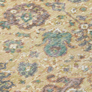 HomeRoots 5' Luxurious Gold Beige and Pale Aqua Floral Area Rug – Durable, Washable for Indoor and Outdoor Use 8' Round 629072