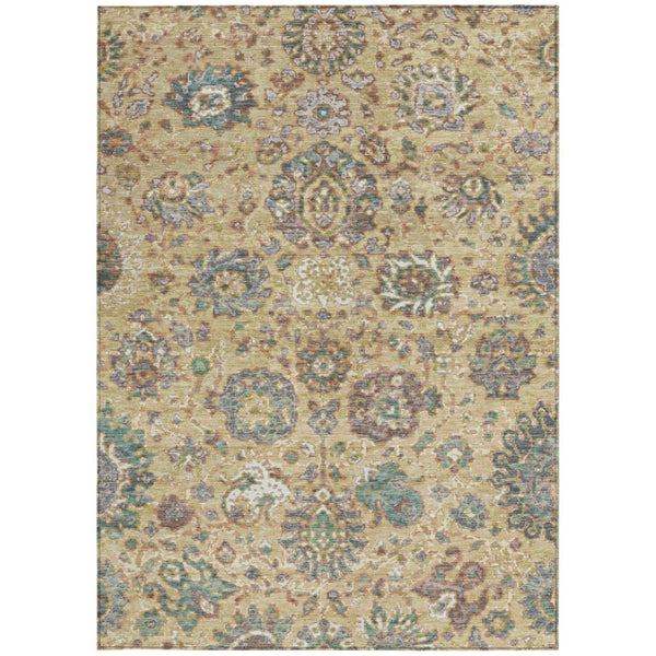 HomeRoots 5' Luxurious Gold Beige and Pale Aqua Floral Area Rug – Durable, Washable for Indoor and Outdoor Use 8' X 10' 629073