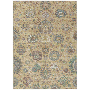 HomeRoots 5' Luxurious Gold Beige and Pale Aqua Floral Area Rug – Durable, Washable for Indoor and Outdoor Use 8' X 10' 629073