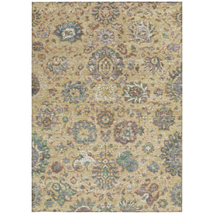 HomeRoots 5' Luxurious Gold Beige and Pale Aqua Floral Area Rug – Durable, Washable for Indoor and Outdoor Use 10' X 14' 629075