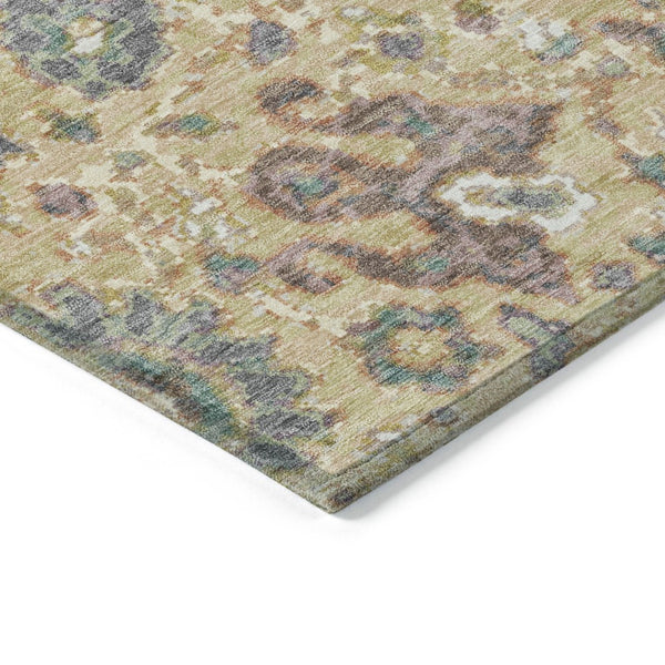 HomeRoots 5' Luxurious Gold Beige and Pale Aqua Floral Area Rug – Durable, Washable for Indoor and Outdoor Use 10' X 14' 629075