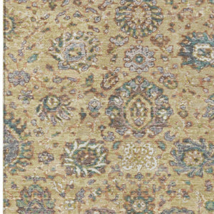 HomeRoots 5' Luxurious Gold Beige and Pale Aqua Floral Area Rug – Durable, Washable for Indoor and Outdoor Use 10' X 14' 629075